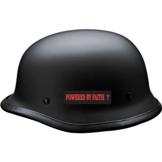 Powered by faith vinyl motorcycle helmet sticker on a helmet - Christian biker decal