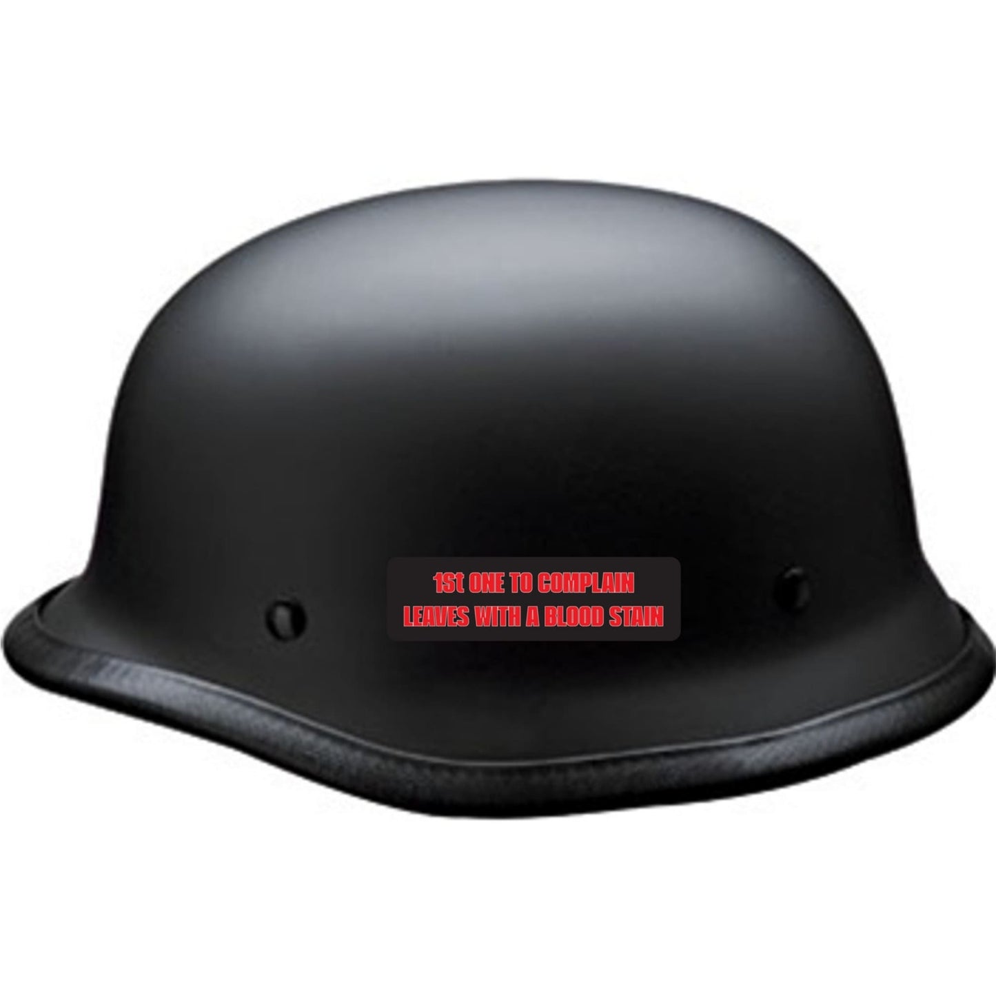 1st one to complain leaves with a blood stain vinyl motorcycle helmet sticker on a helmet - bold biker decal