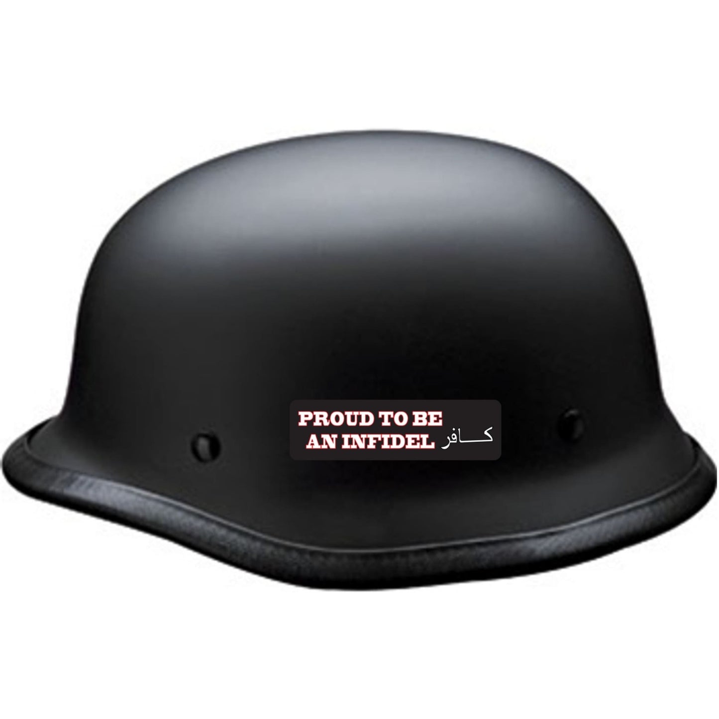 Proud to be an infidel vinyl motorcycle helmet sticker on a helmet - military biker decal