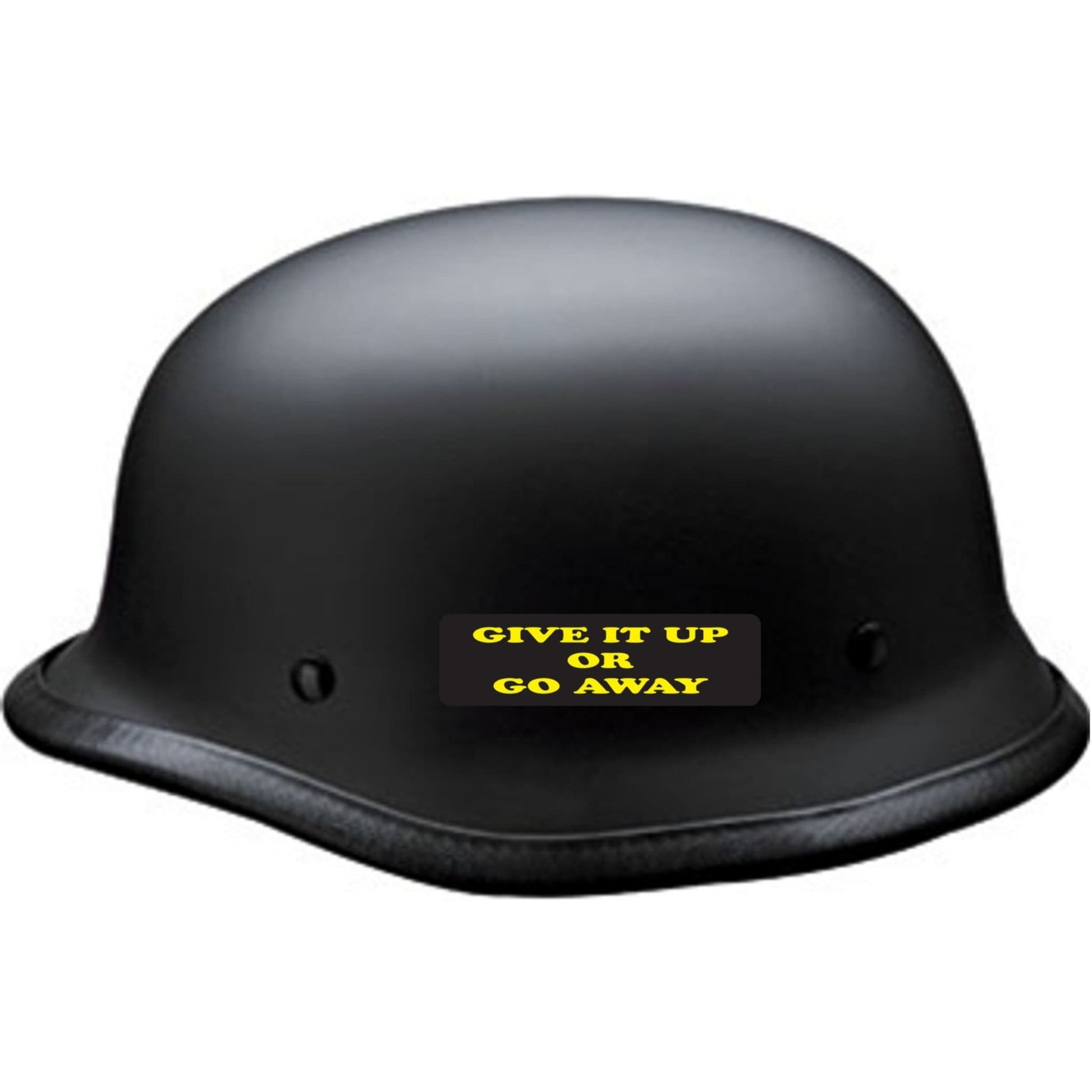 Give it up or go away vinyl motorcycle helmet sticker on a helmet - bold biker decal