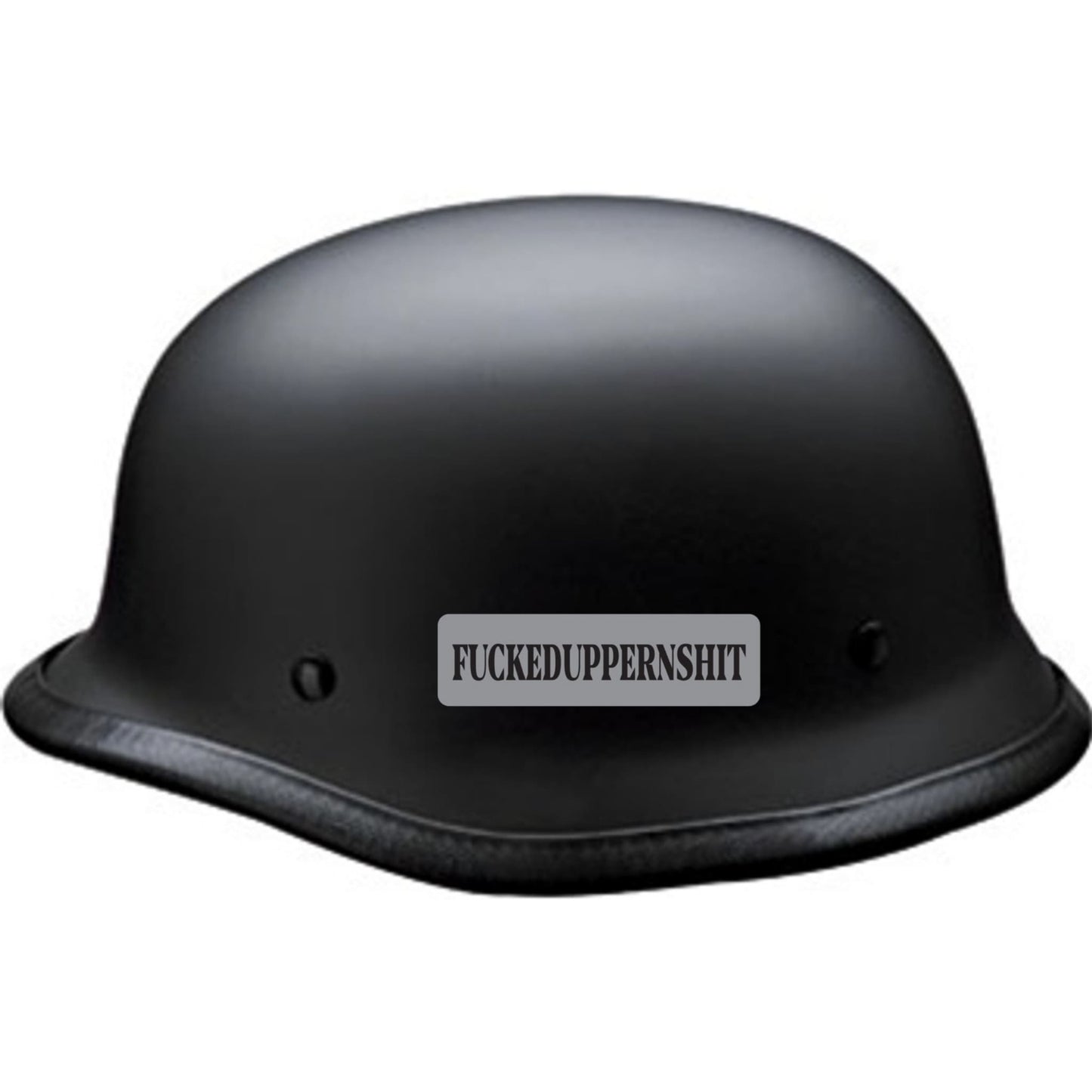 Fuckeduppernshit vinyl motorcycle helmet sticker on a helmet - bold biker decal