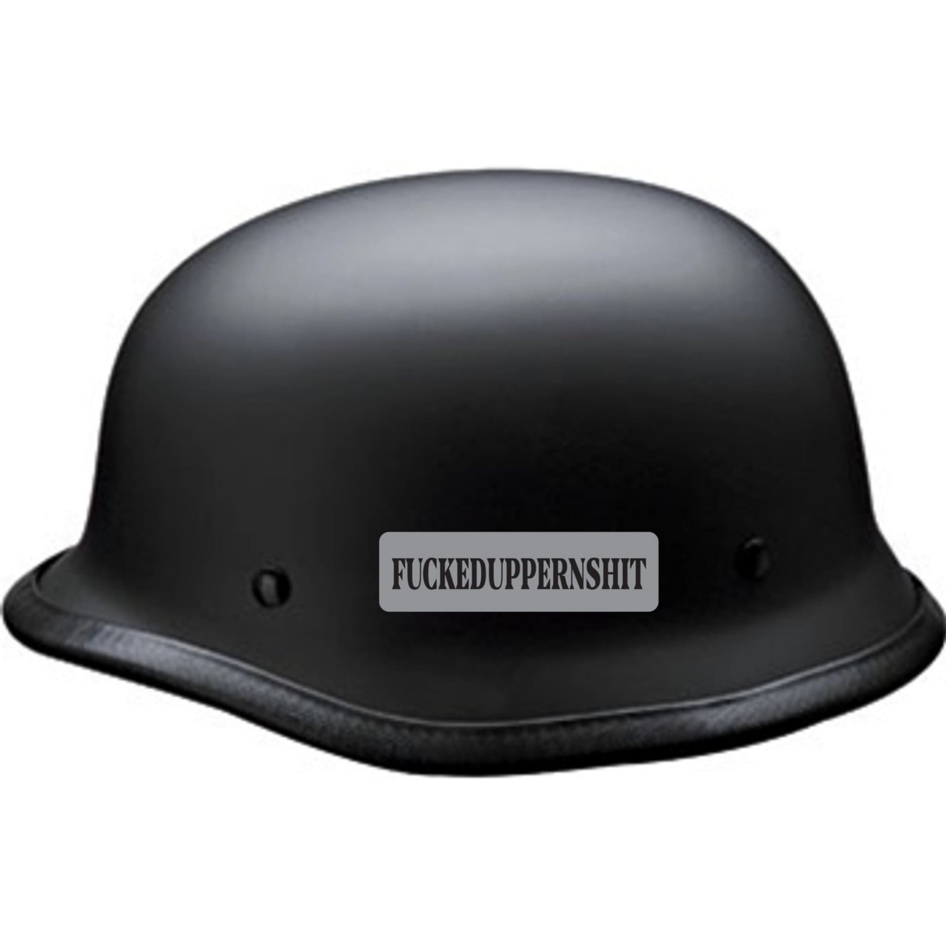 Fuckeduppernshit vinyl motorcycle helmet sticker on a helmet - bold biker decal
