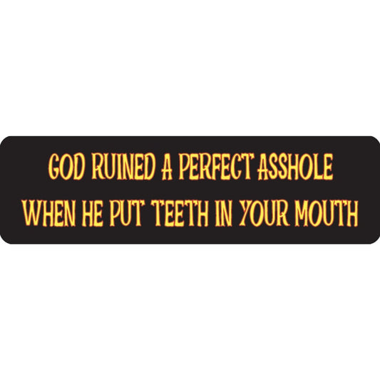 God ruined a perfect asshole when he put teeth in your mouth vinyl motorcycle helmet sticker - funny biker decal
