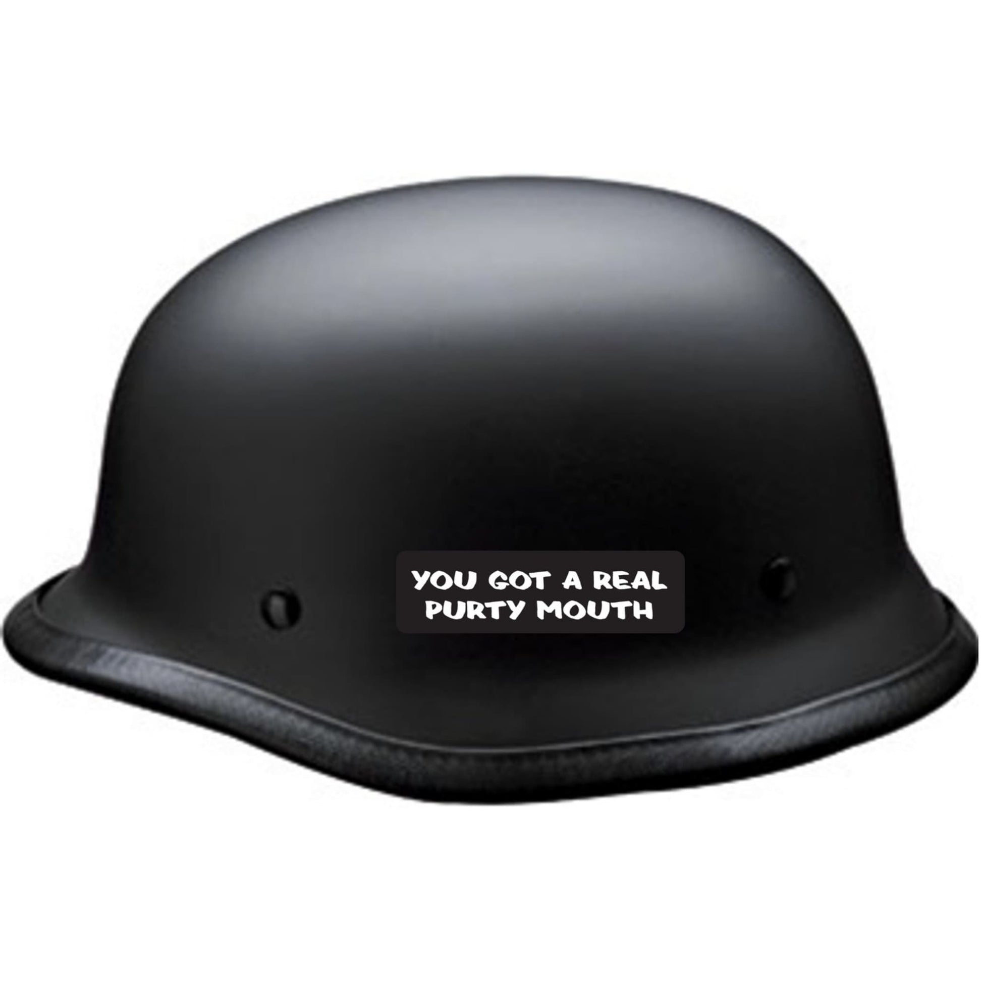 You got a real purty mouth vinyl motorcycle helmet sticker on a helmet - funny biker decal
