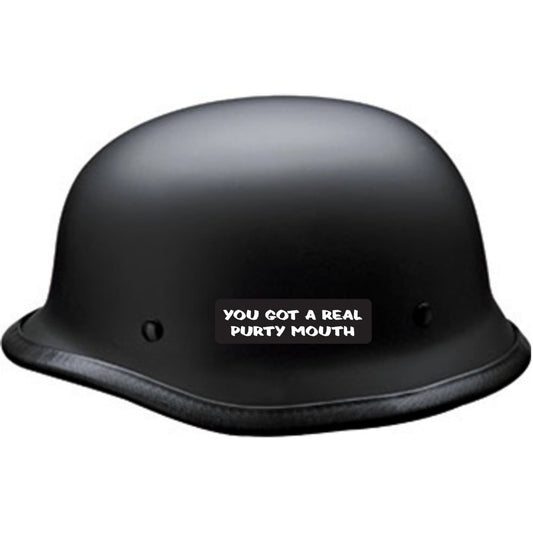 You got a real purty mouth vinyl motorcycle helmet sticker on a helmet - funny biker decal