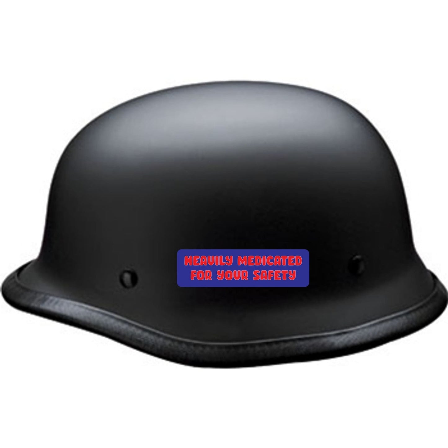 Heavily medicated for your safety vinyl motorcycle helmet sticker on a helmet - funny biker decal