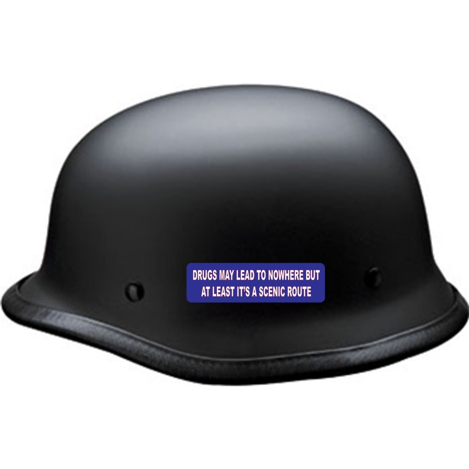 Drugs may lead to nowhere but at least it's a scenic route vinyl motorcycle helmet sticker on a helmet - funny biker decal