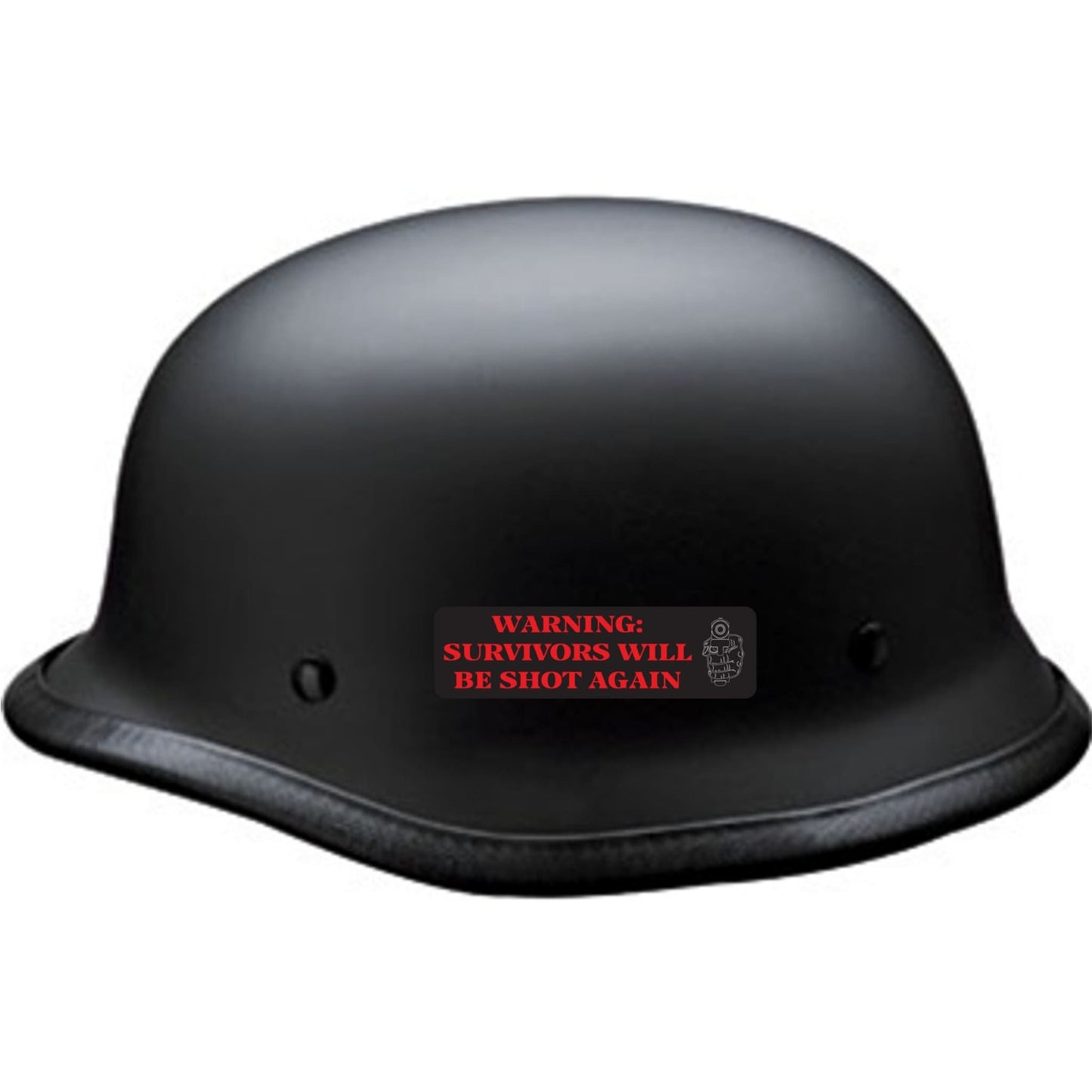 Warning survivors will be shot again vinyl motorcycle helmet sticker on a helmet - edgy biker decal