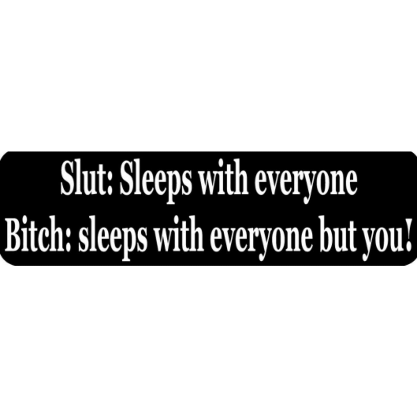 Slut sleeps with everyone bitch sleeps with everyone but you vinyl motorcycle helmet stickers - funny biker decal