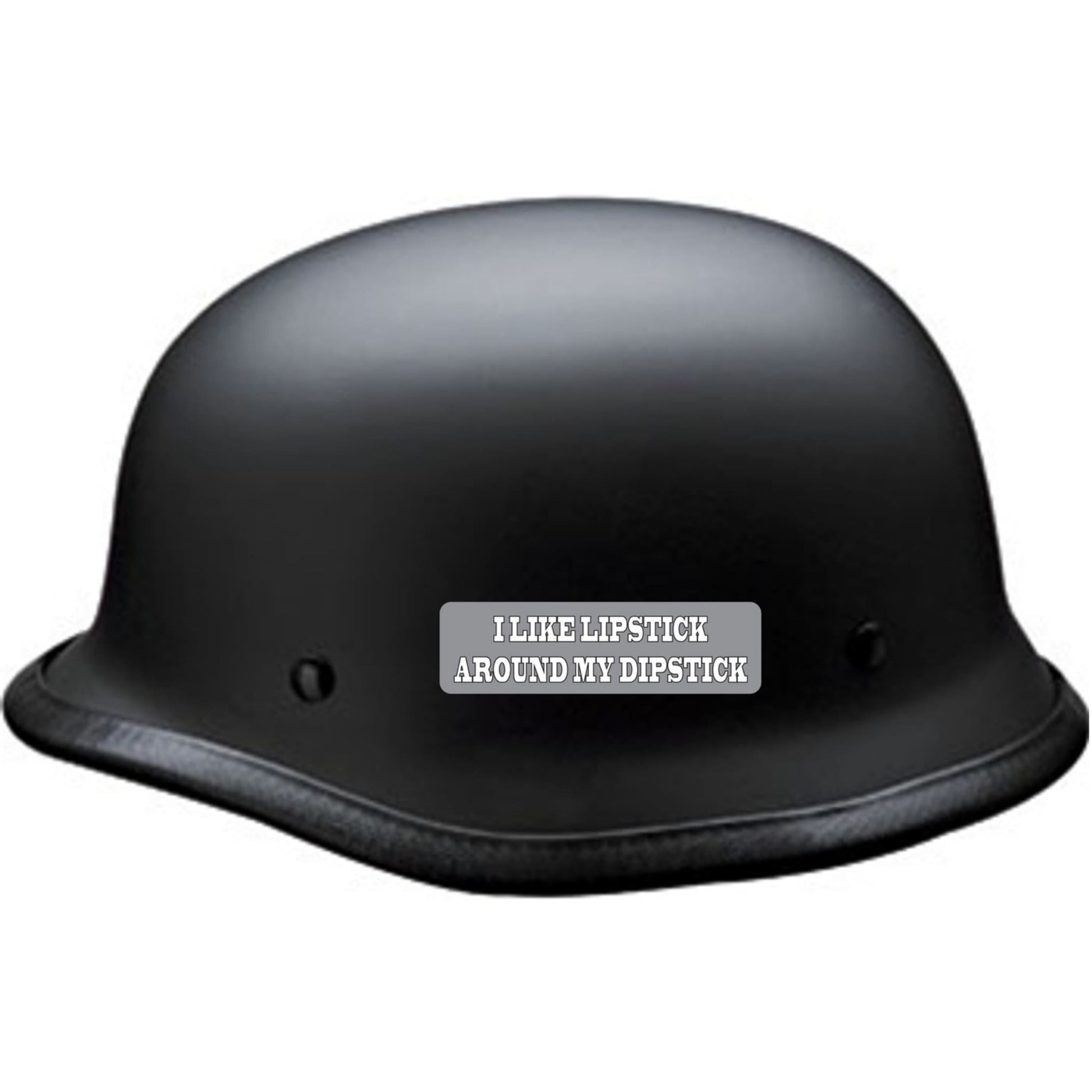 I like lipstick around my dipstick vinyl motorcycle helmet sticker on a helmet - funny biker decal