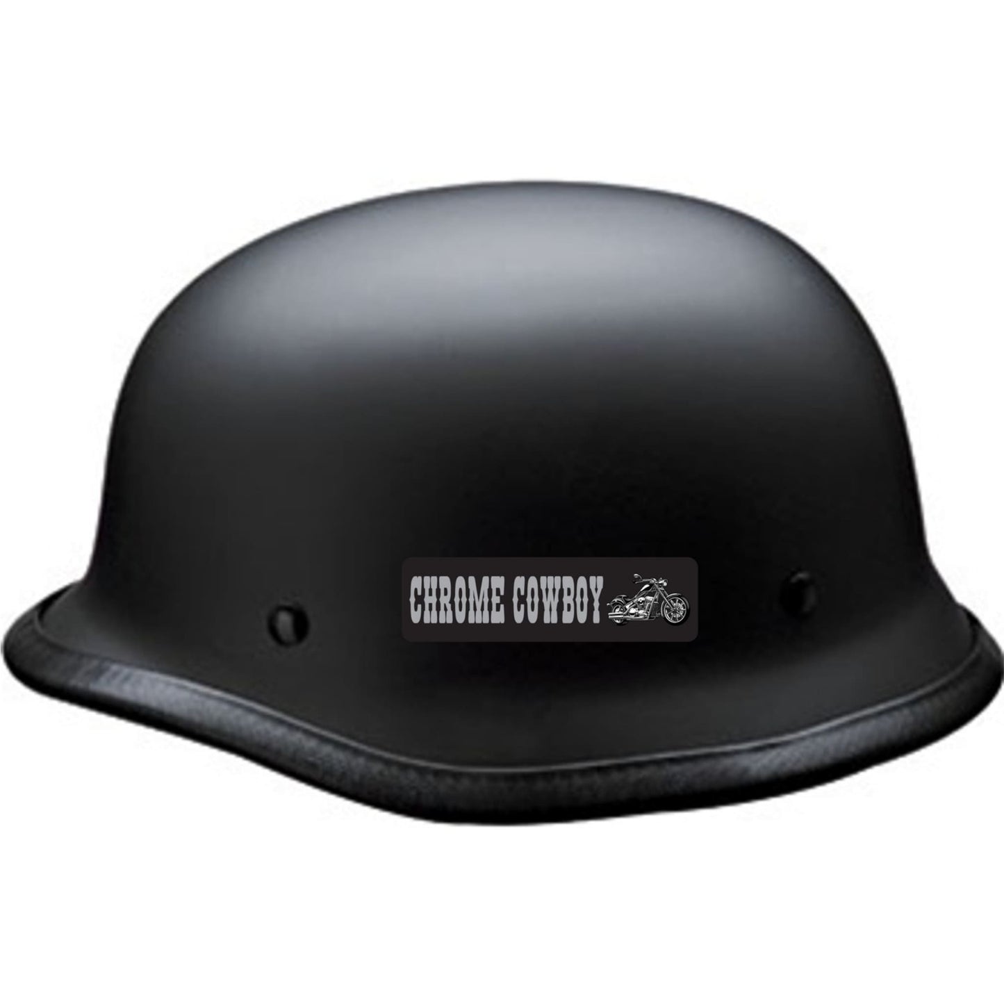 Chrome cowboy vinyl motorcycle helmet sticker on a helmet - biker decal