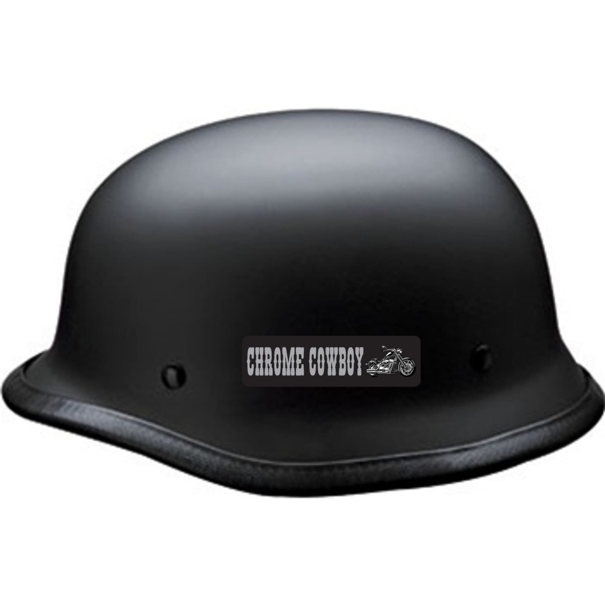 Chrome cowboy vinyl motorcycle helmet sticker on a helmet - biker decal