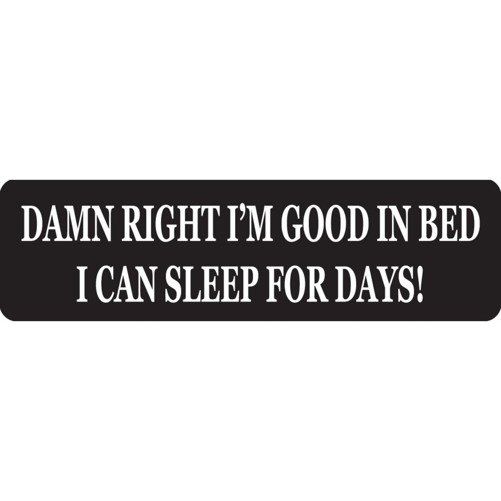 Damn right I'm good in bed I can sleep for days vinyl motorcycle helmet sticker - funny biker decal