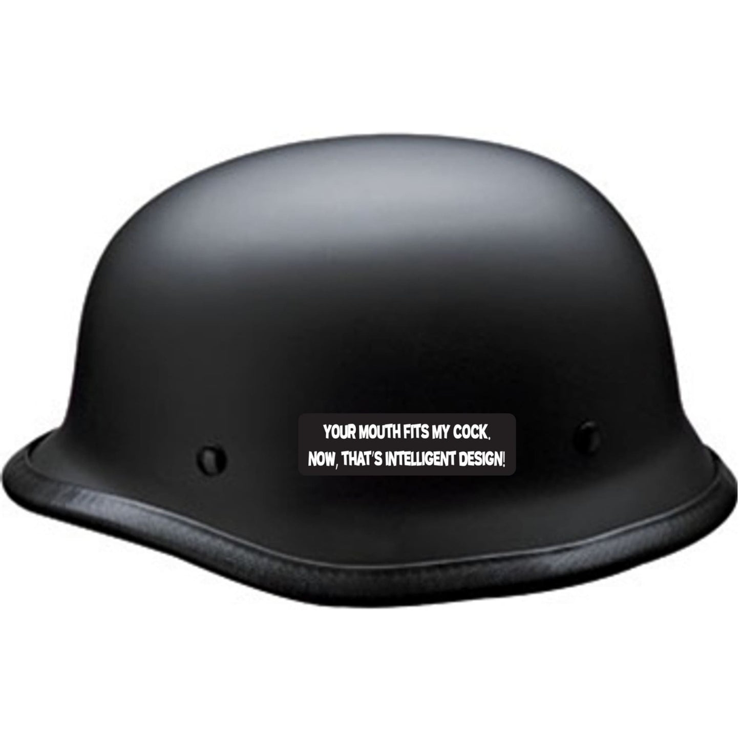 Your mouth fits my cock now that's intelligent design vinyl motorcycle helmet sticker on a helmet - bold biker decal