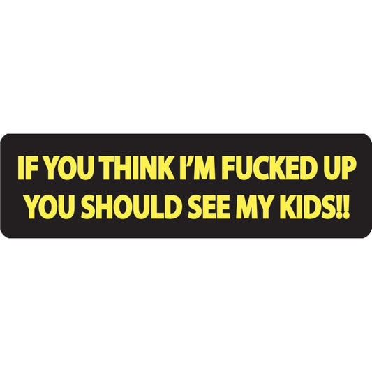 If you think I'm fucked up you should see my kids vinyl motorcycle helmet sticker - funny biker decal
