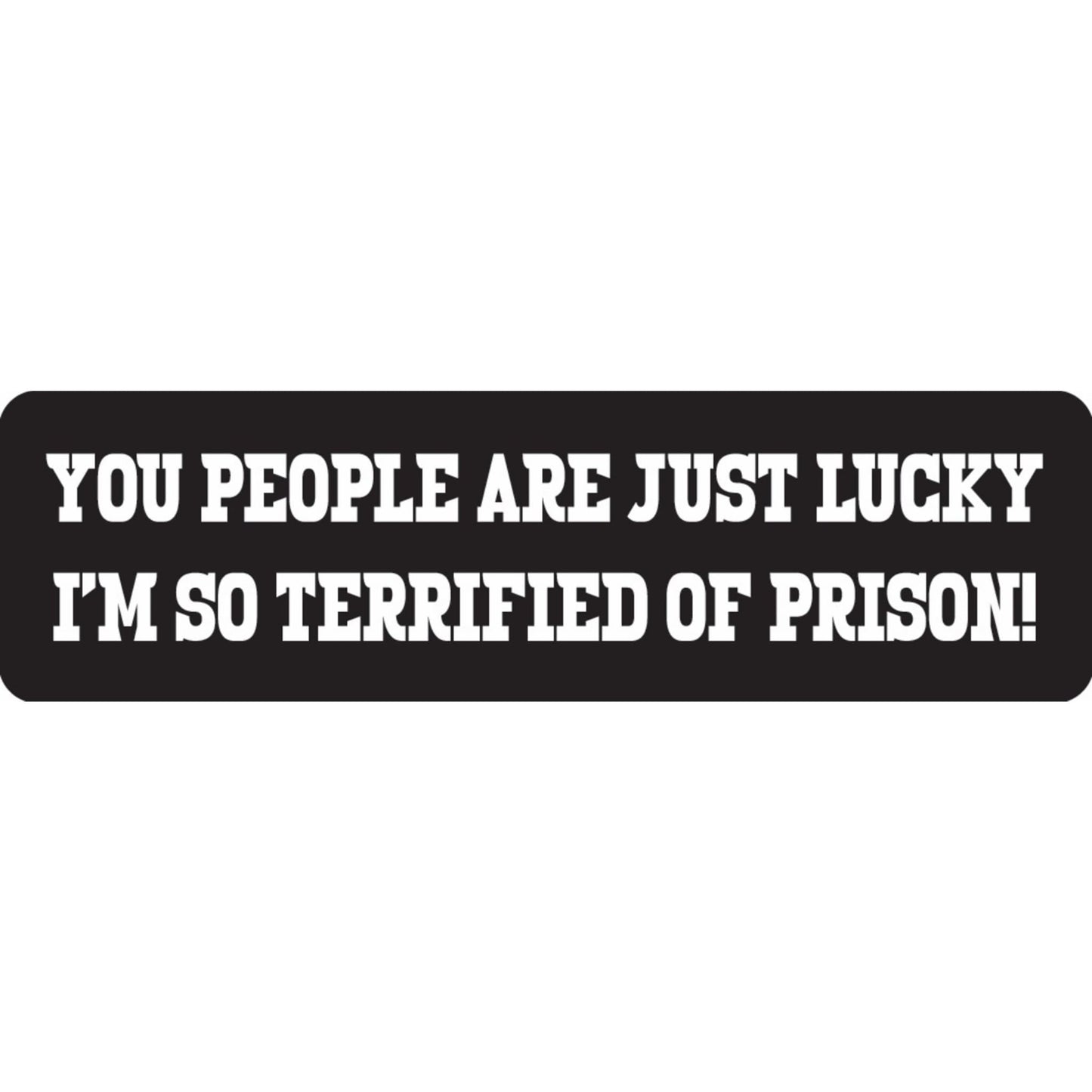 You people are just lucky I'm so terrified of prison vinyl motorcycle helmet sticker - funny biker decal