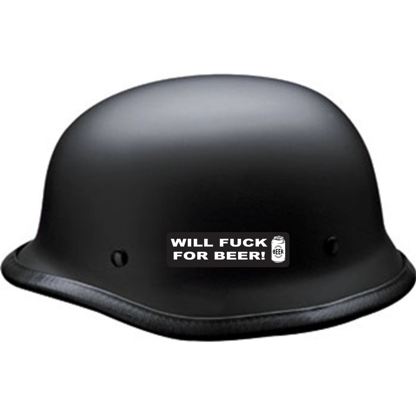 Will fuck for beer vinyl motorcycle helmet sticker on a helmet - bold biker decal