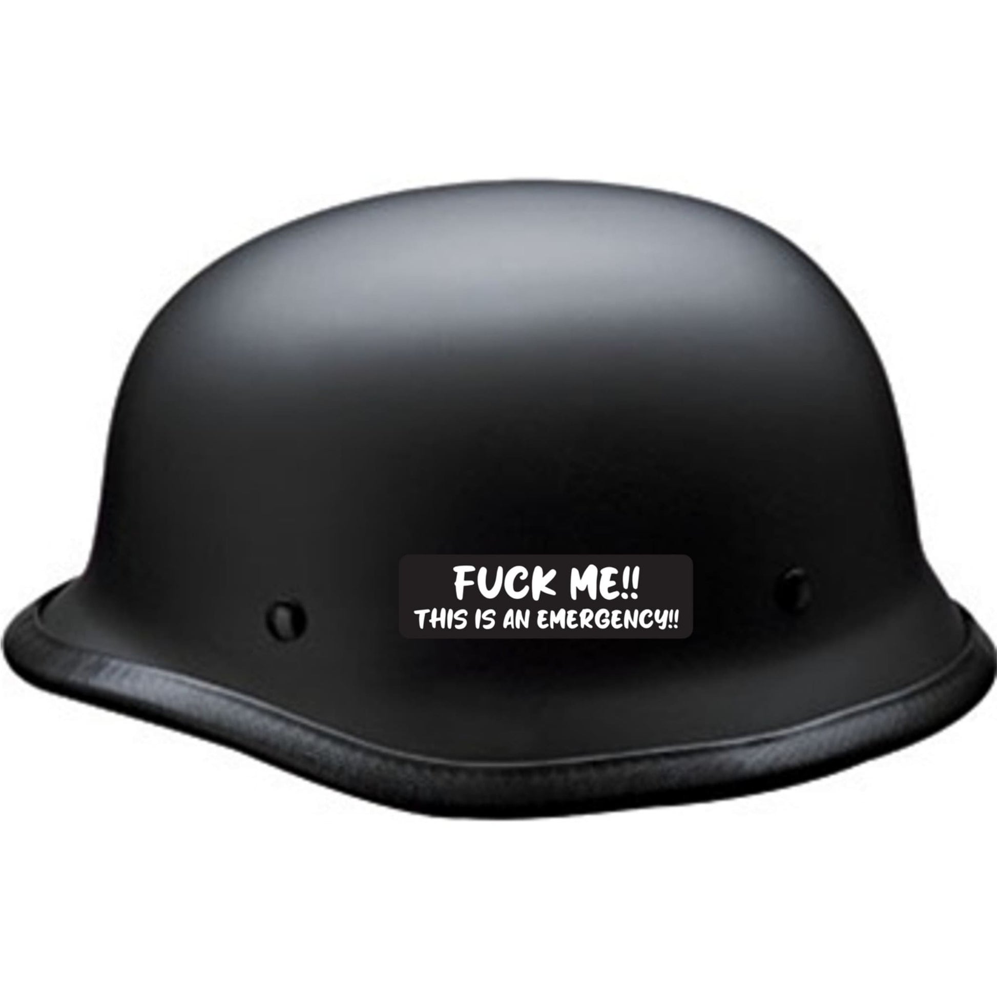 Fuck me this is an emergency vinyl motorcycle helmet sticker on a helmet - bold biker decal