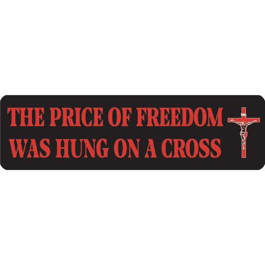 The price of freedom was hung on a cross vinyl motorcycle helmet sticker - religious biker decal