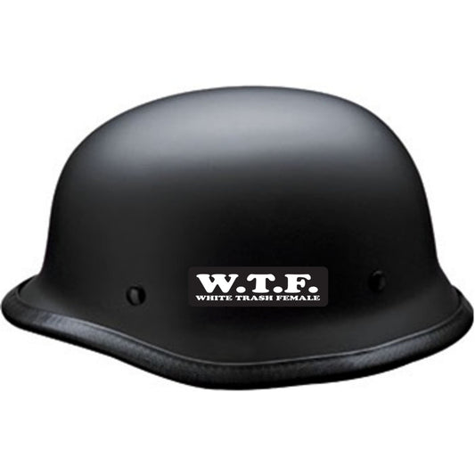 WTF white trash female vinyl motorcycle helmet sticker on a helmet - funny biker decal