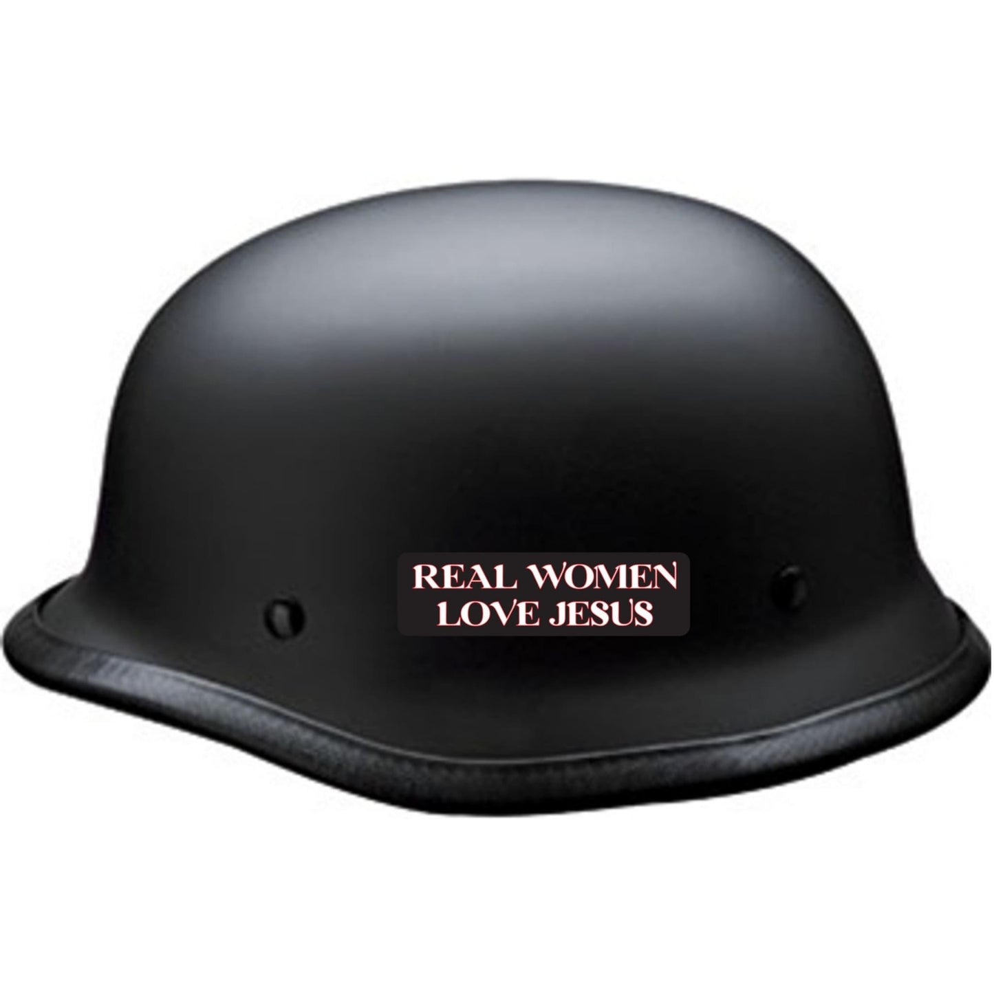 Real women love Jesus vinyl motorcycle helmet sticker on a helmet - religious biker decal