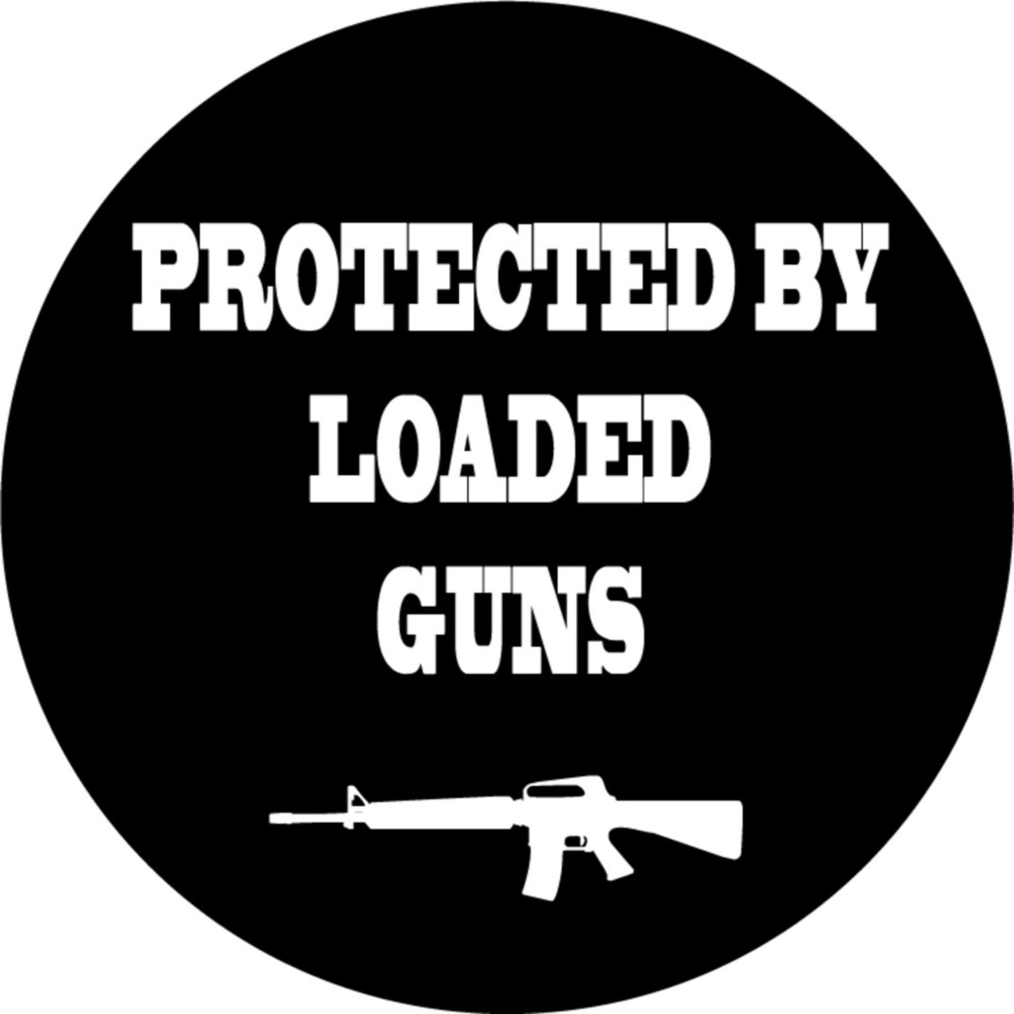 Protected by loaded guns circle vinyl motorcycle helmet sticker - biker decal