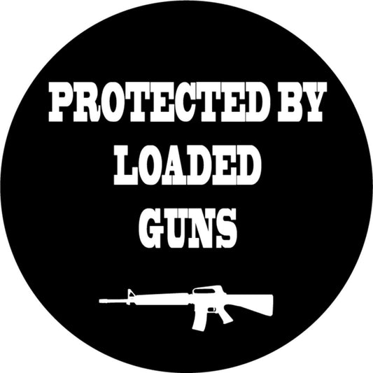 Protected by loaded guns circle vinyl motorcycle helmet sticker - biker decal