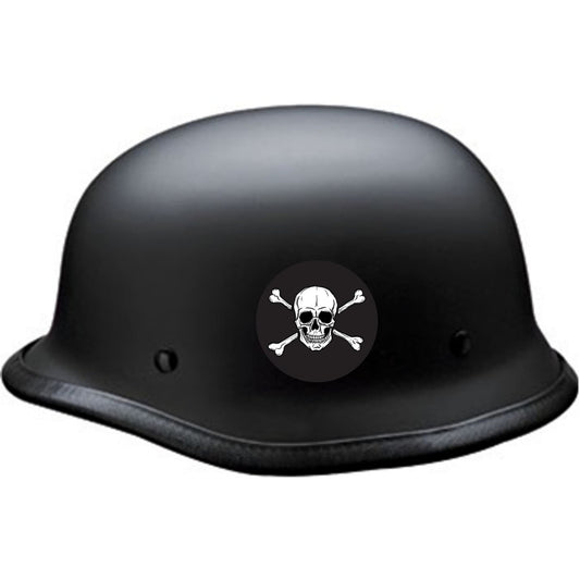 Skull & crossbones circle vinyl motorcycle helmet sticker on a helmet - biker decal
