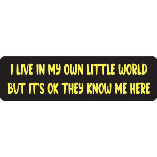 I live in my own little world but it's OK they know me here vinyl motorcycle helmet sticker - funny biker decal