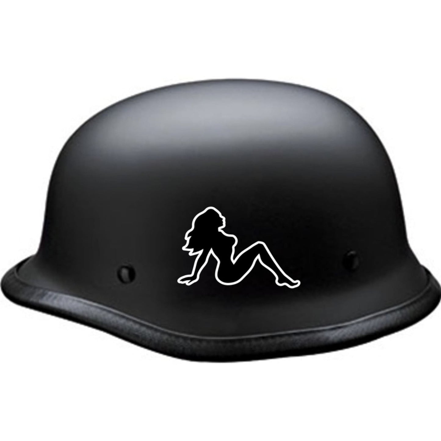 Trucker girl right facing vinyl motorcycle helmet sticker on a helmet - biker decal