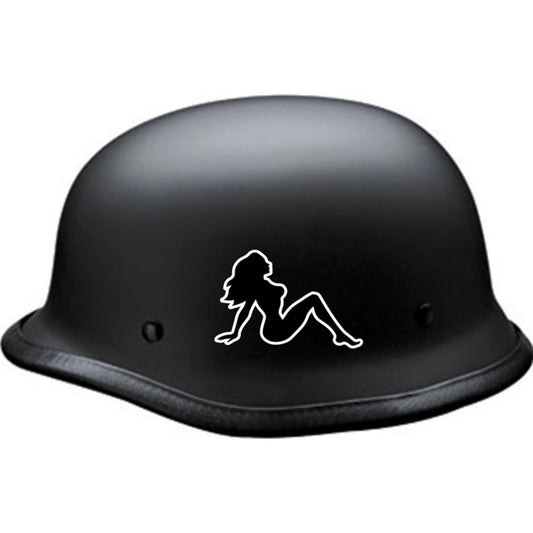 Trucker girl right facing vinyl motorcycle helmet sticker on a helmet - biker decal