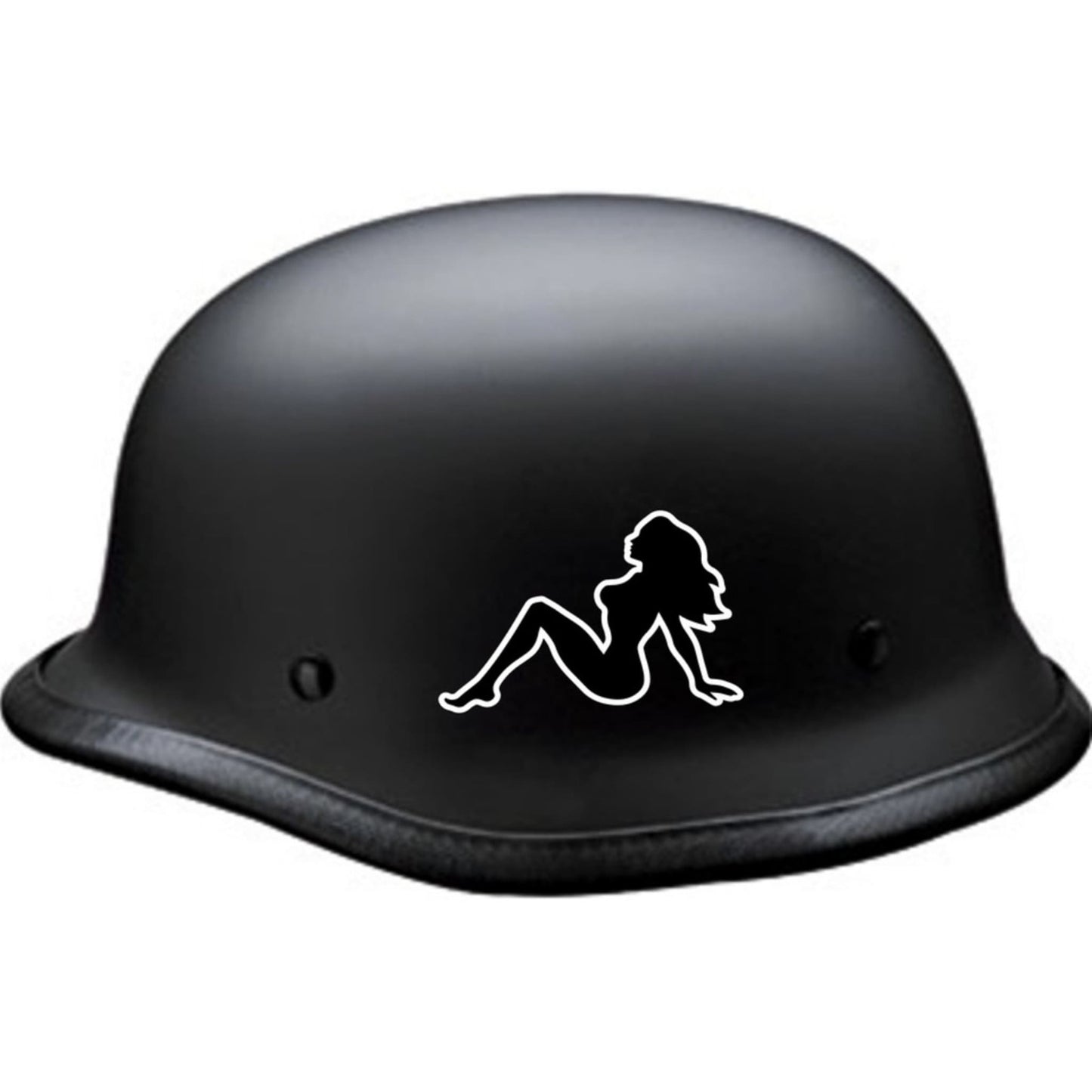 Trucker girl left facing vinyl motorcycle helmet sticker on a helmet - biker decal