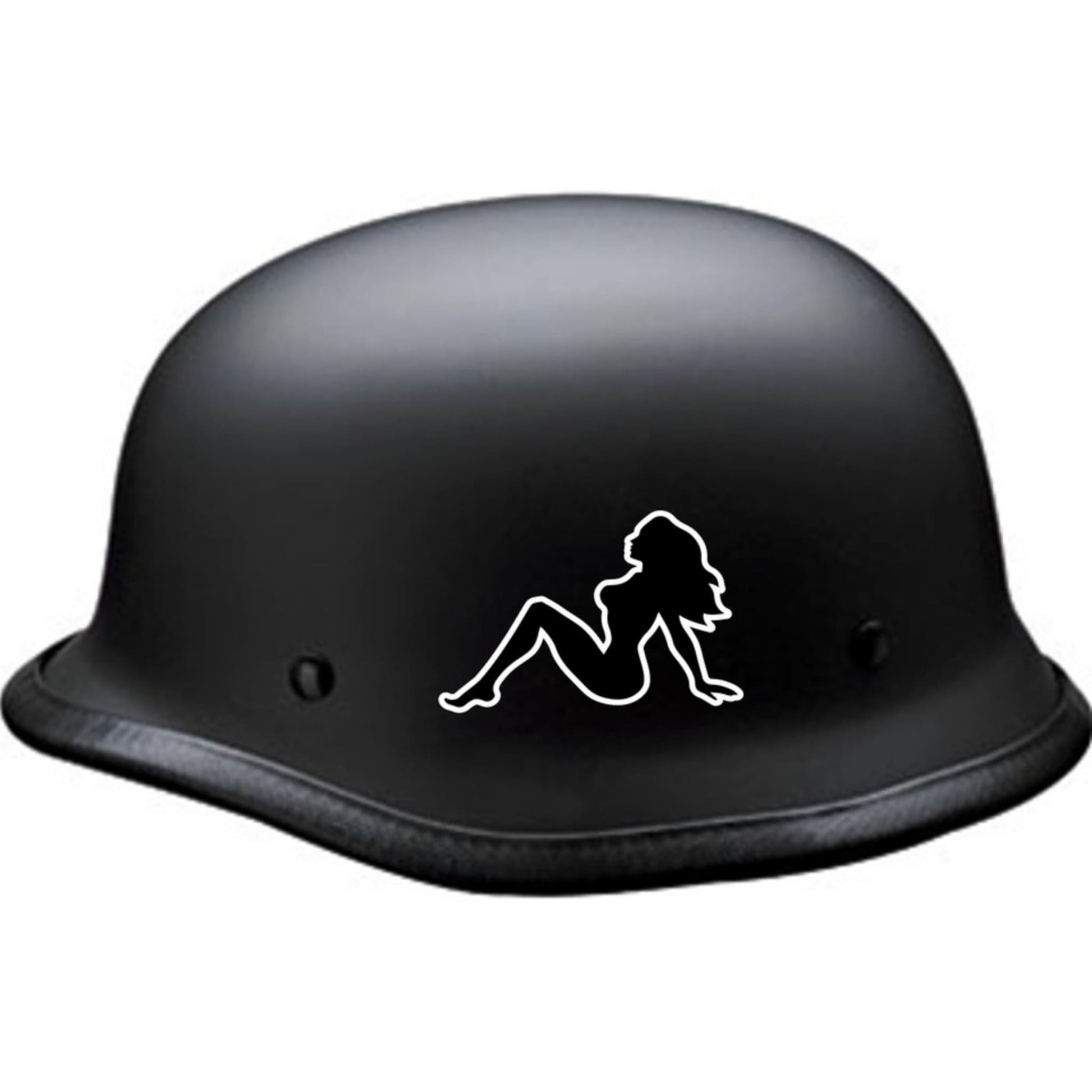 Trucker girl left facing vinyl motorcycle helmet sticker on a helmet - biker decal