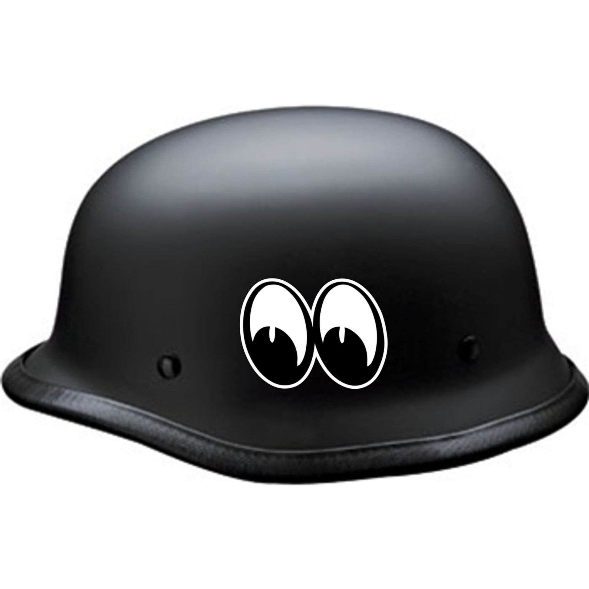 Moon eyes left facing vinyl motorcycle helmet sticker on a helmet - biker decal