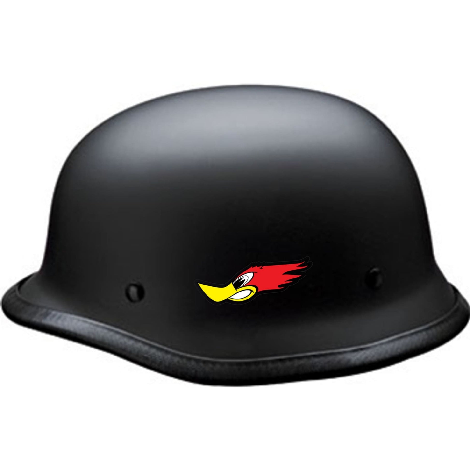 Woodpecker left facing vinyl motorcycle helmet sticker on a helmet - biker decal