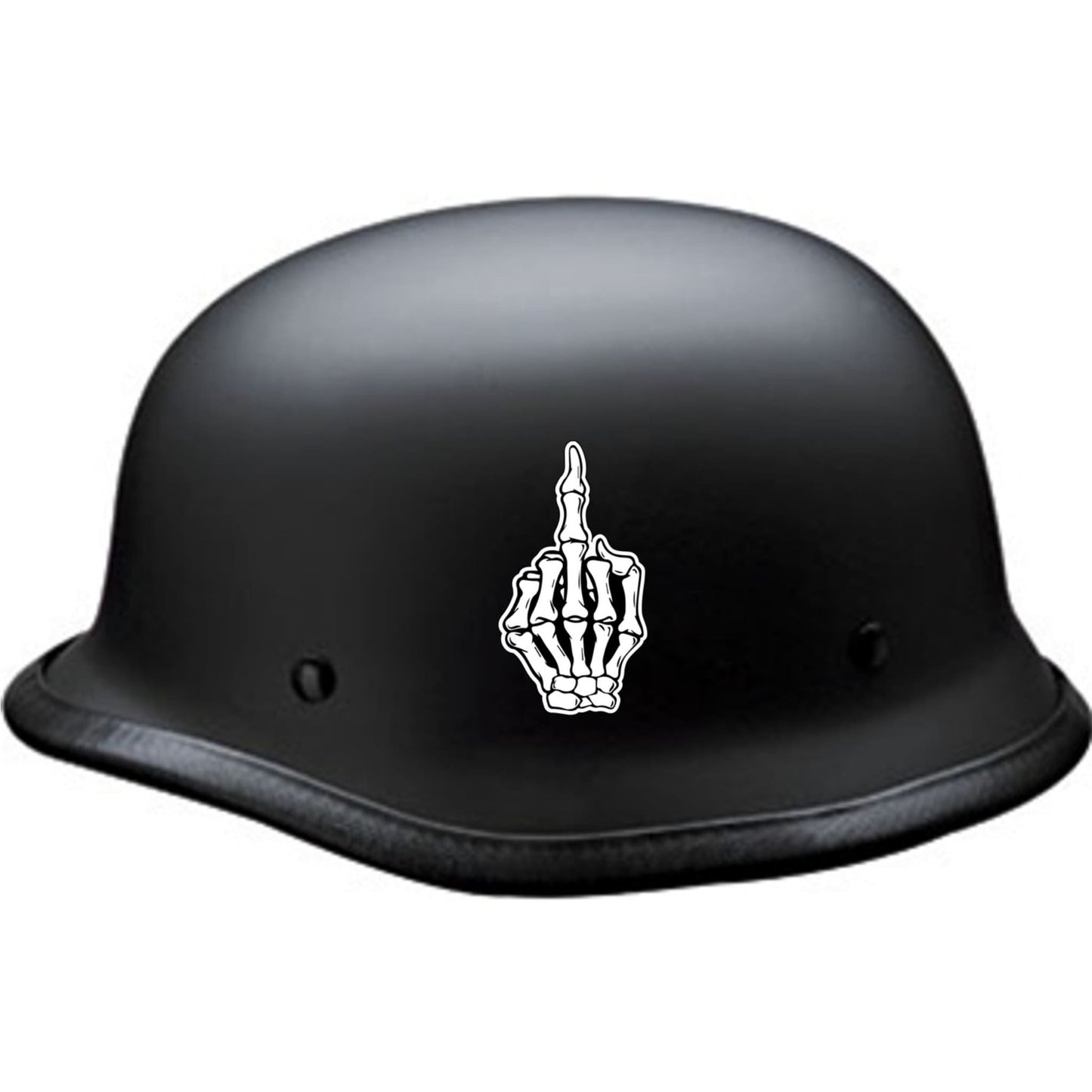 Skeleton middle finger vinyl motorcycle helmet sticker on a helmet - bold biker decal