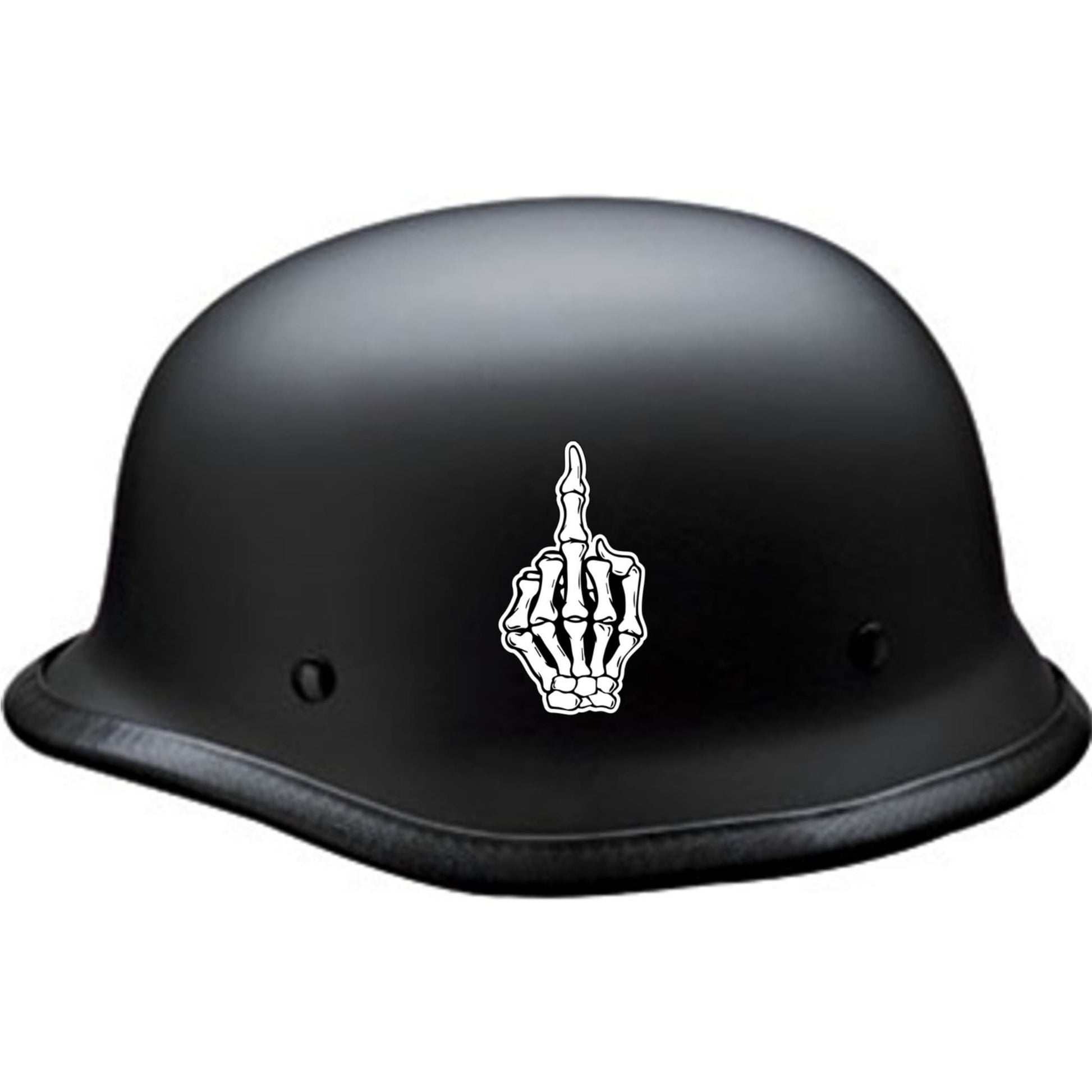 Skeleton middle finger vinyl motorcycle helmet sticker on a helmet - bold biker decal