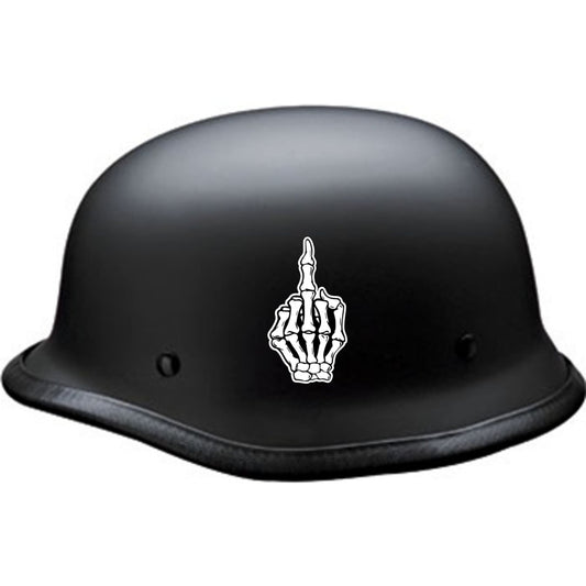 Skeleton middle finger vinyl motorcycle helmet sticker on a helmet - bold biker decal