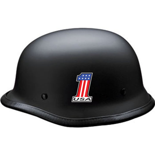 USA 1 vinyl motorcycle helmet sticker on a helmet - patriotic biker decal