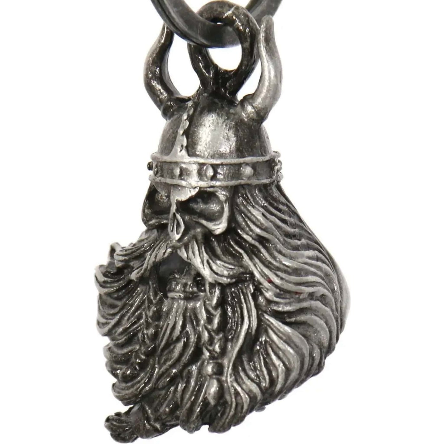 Bearded Viking slight left steel motorcycle guardian bell - Norse warrior protection charm