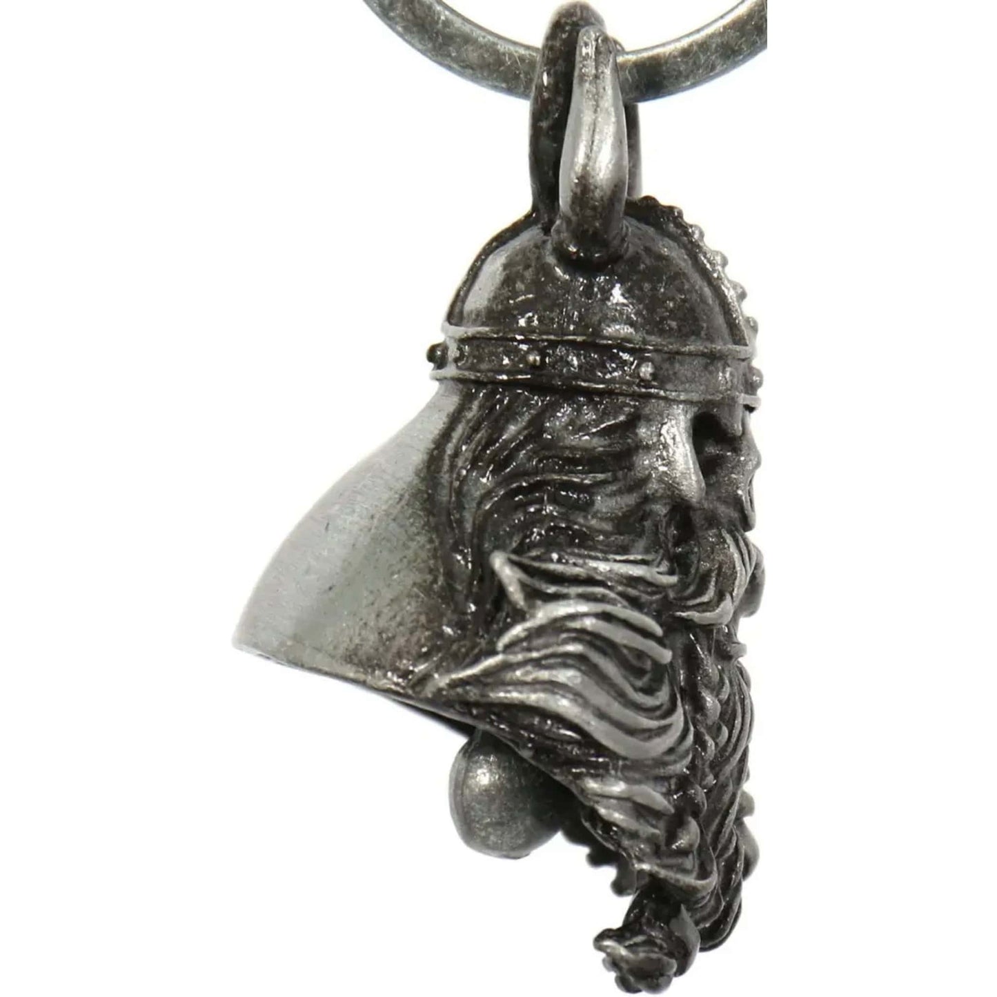 Bearded Viking right side steel motorcycle guardian bell - Norse warrior protection charm