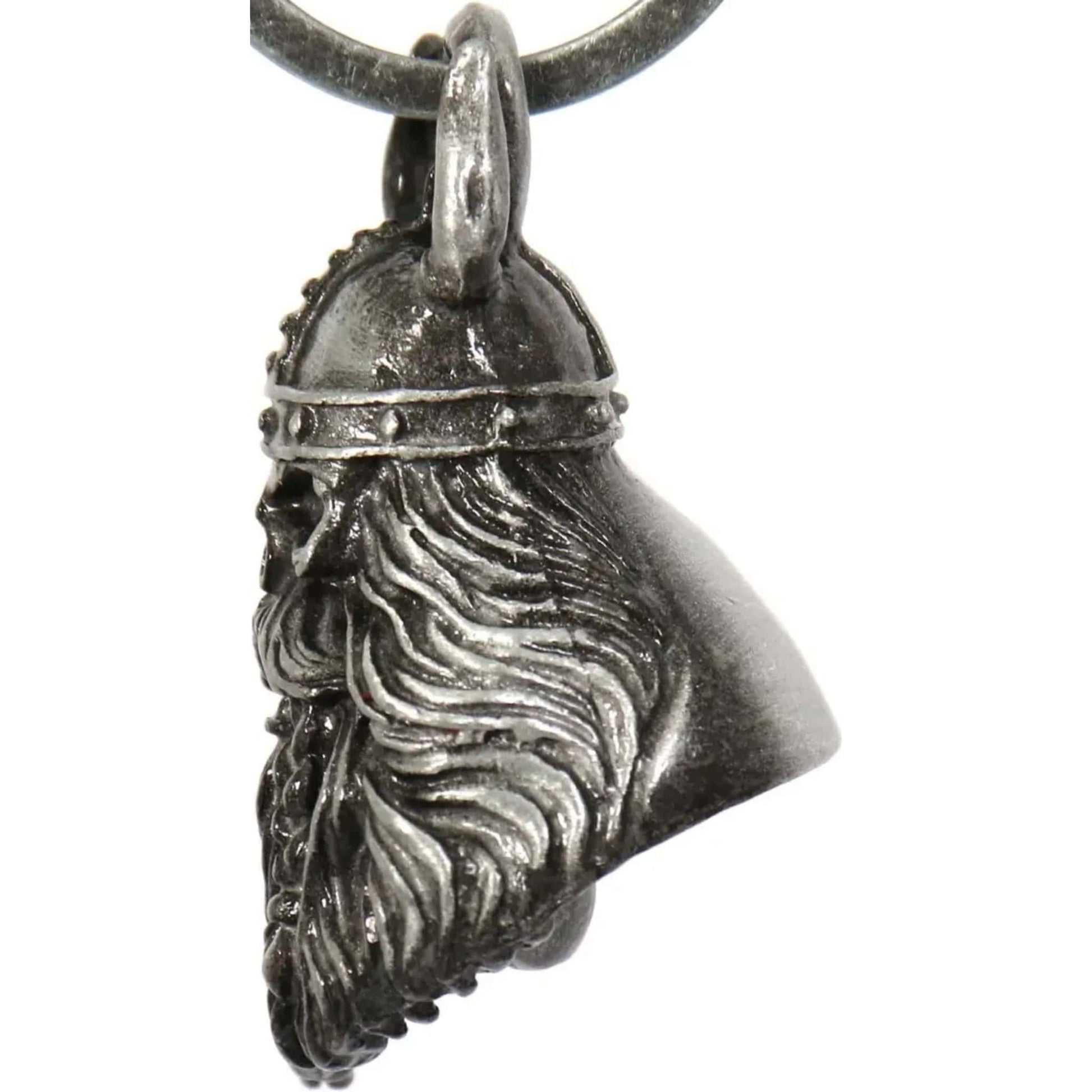 Bearded Viking left side steel motorcycle guardian bell - Norse warrior protection charm