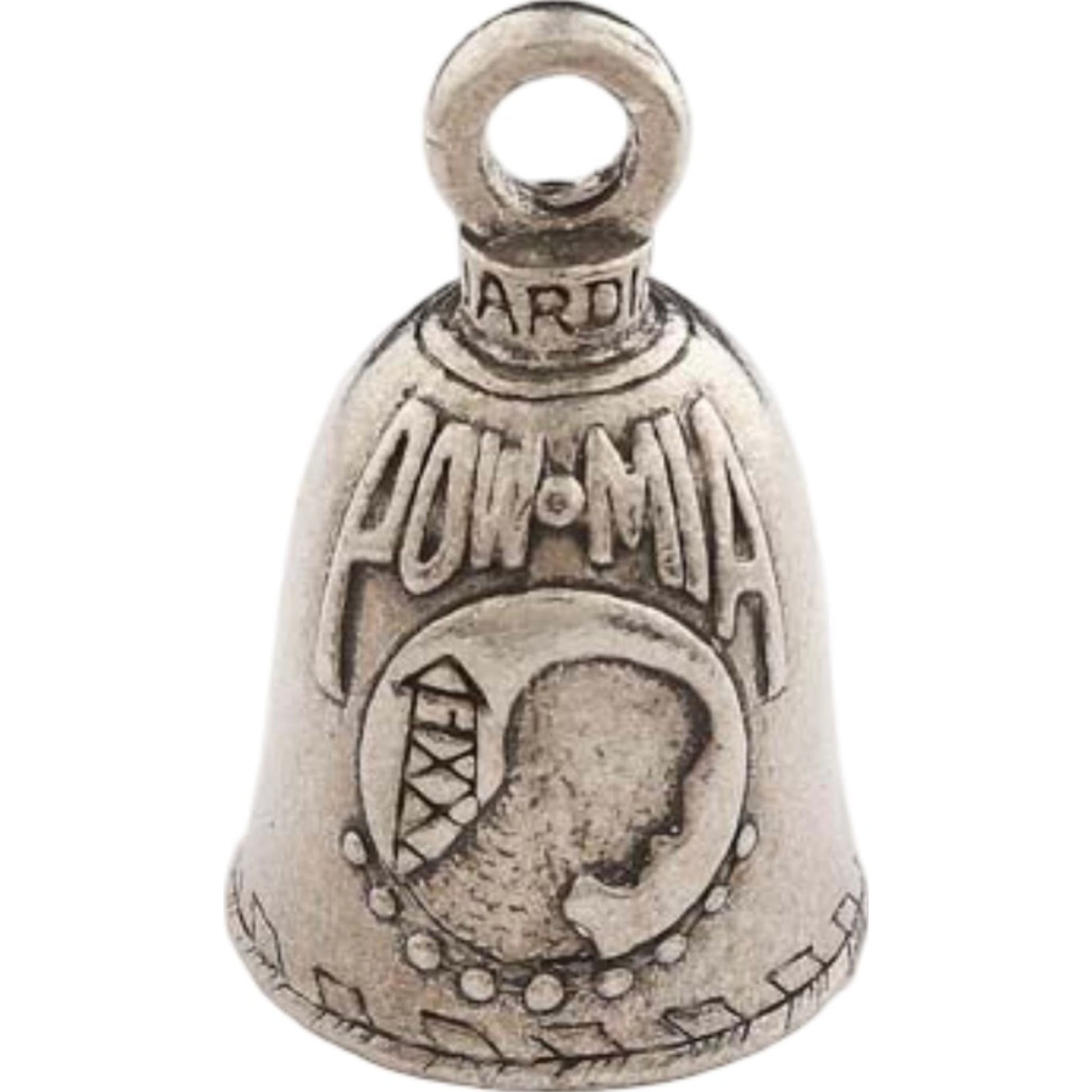 POW MIA pewter motorcycle guardian bell - military tribute biker charm
