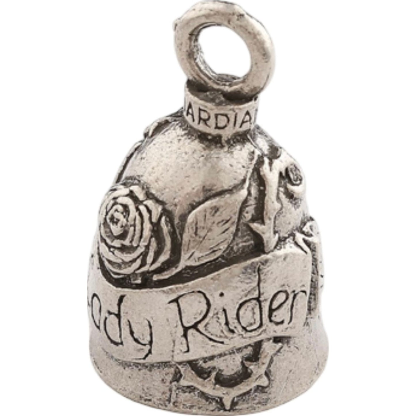 Lady rider pewter motorcycle guardian bell - women biker protection charm