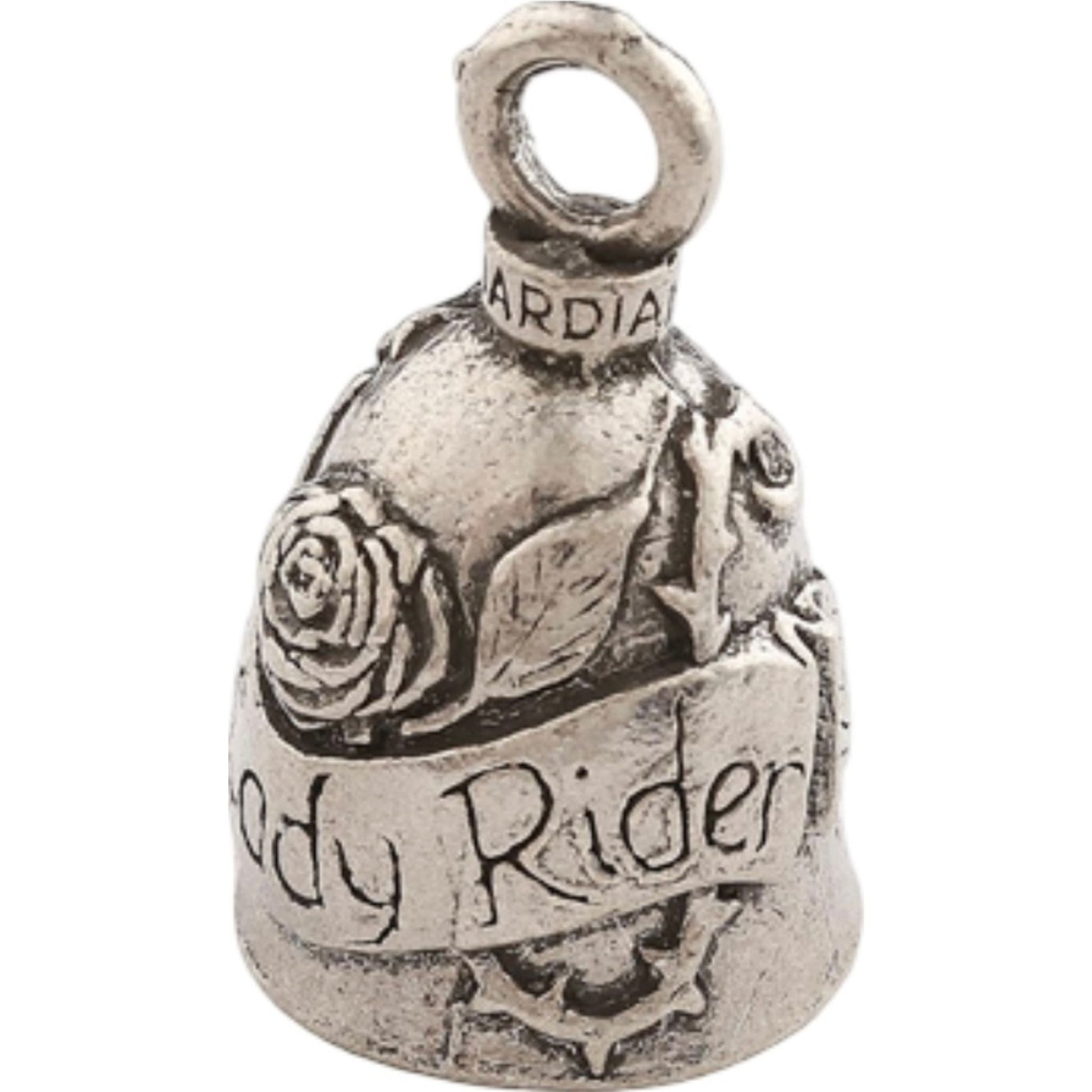 Lady rider pewter motorcycle guardian bell - women biker protection charm
