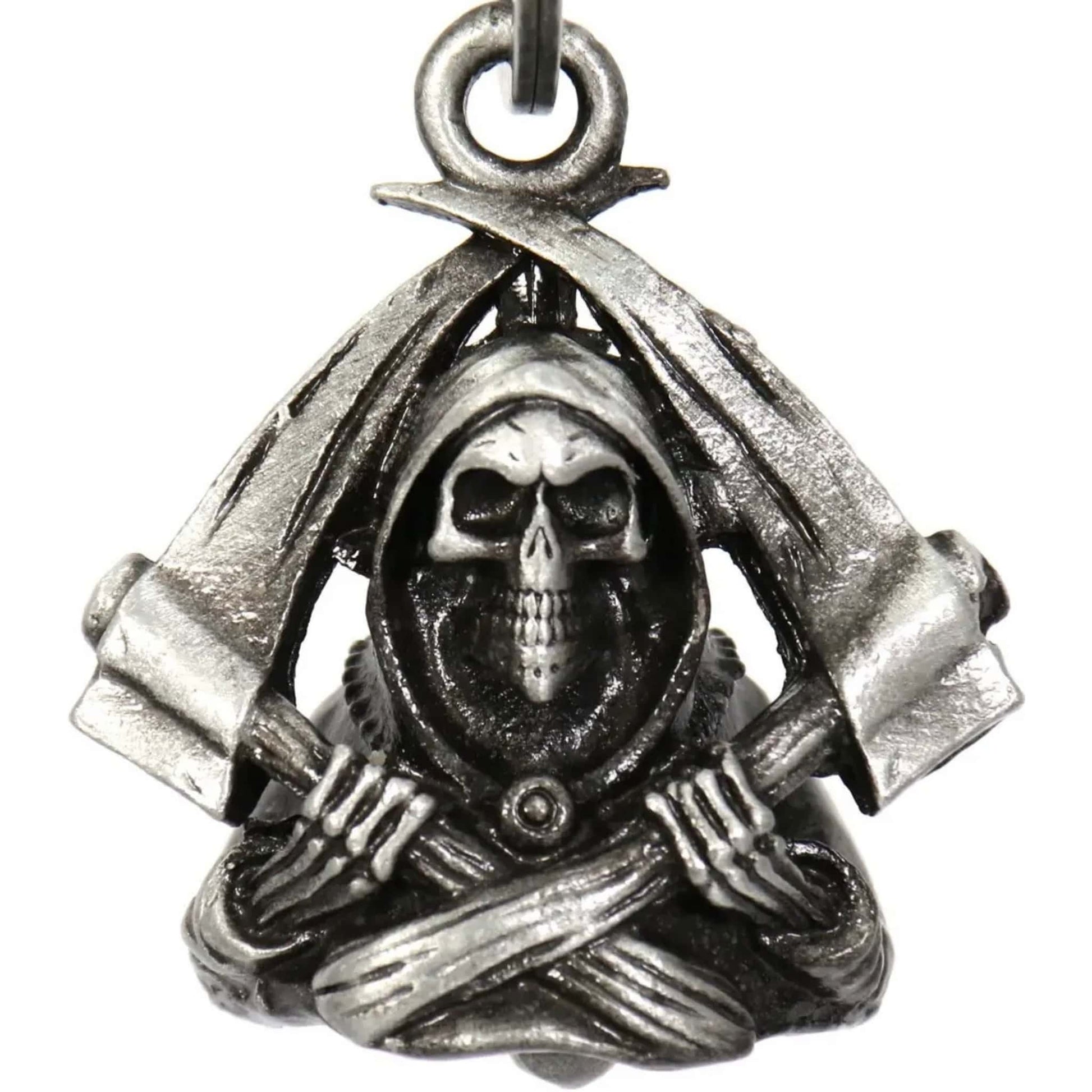Grim reaper front view steel motorcycle guardian bell - skull reaper biker charm
