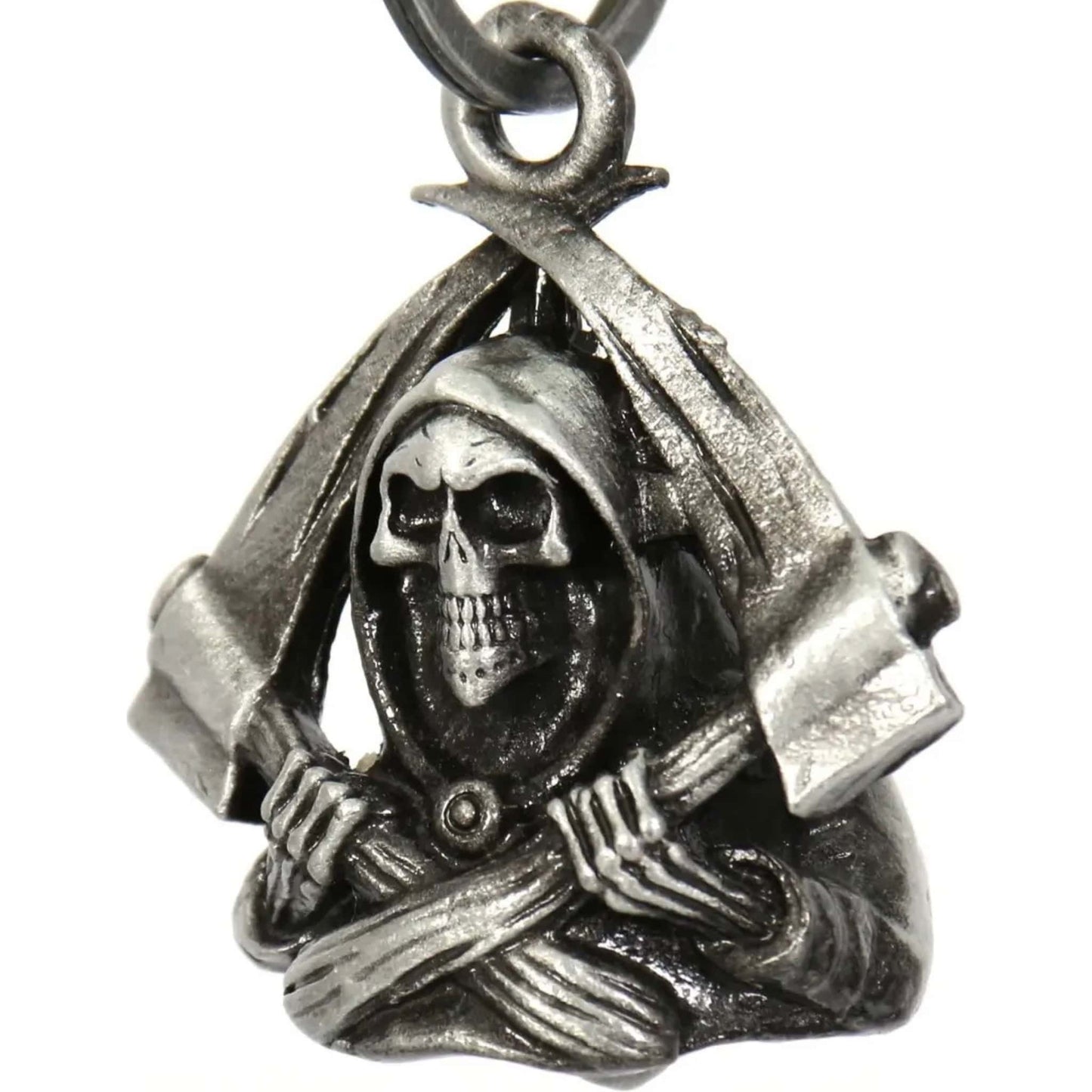 Grim reaper slight left steel motorcycle guardian bell - skull reaper biker charm