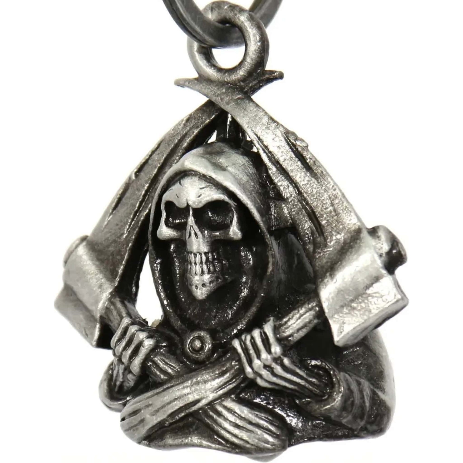 Grim reaper slight left steel motorcycle guardian bell - skull reaper biker charm