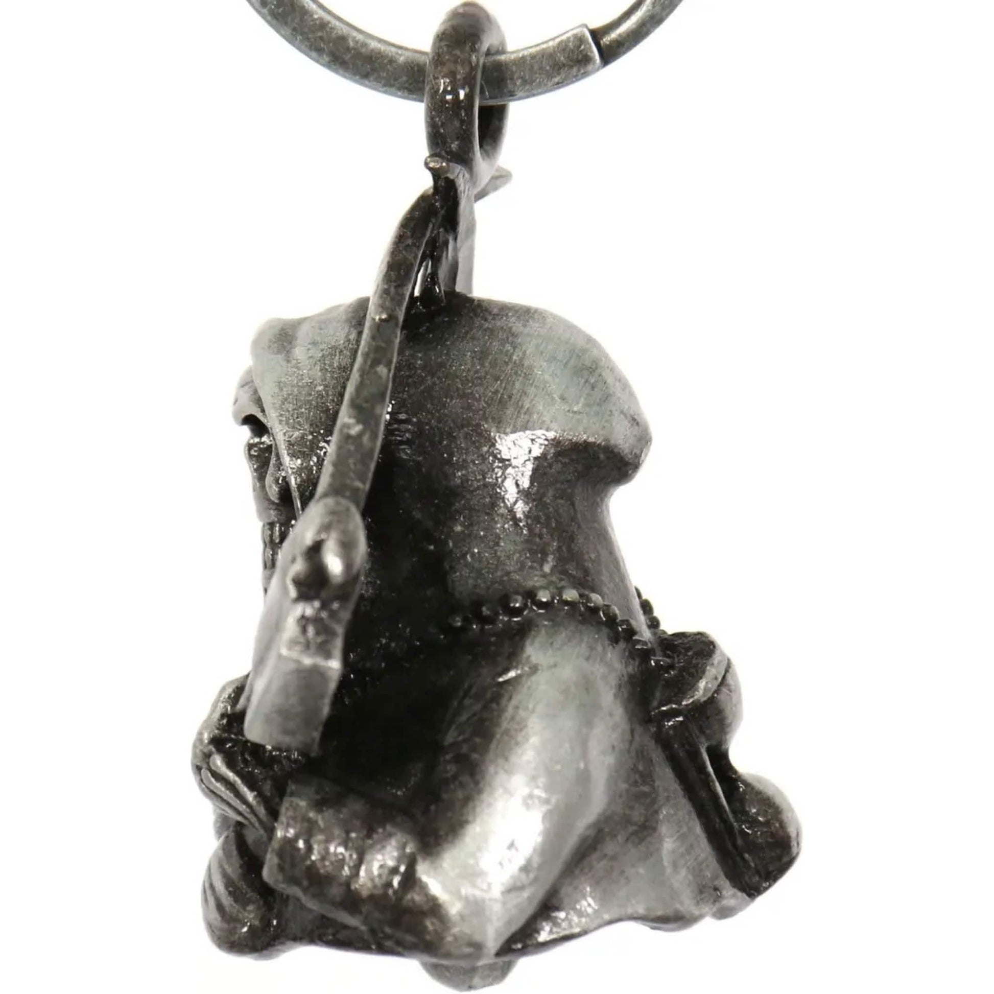 Grim reaper left view steel motorcycle guardian bell - skull reaper biker charm