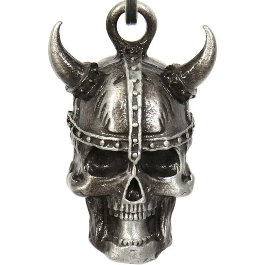 Viking skull front view steel motorcycle guardian bell - Norse warrior biker charm